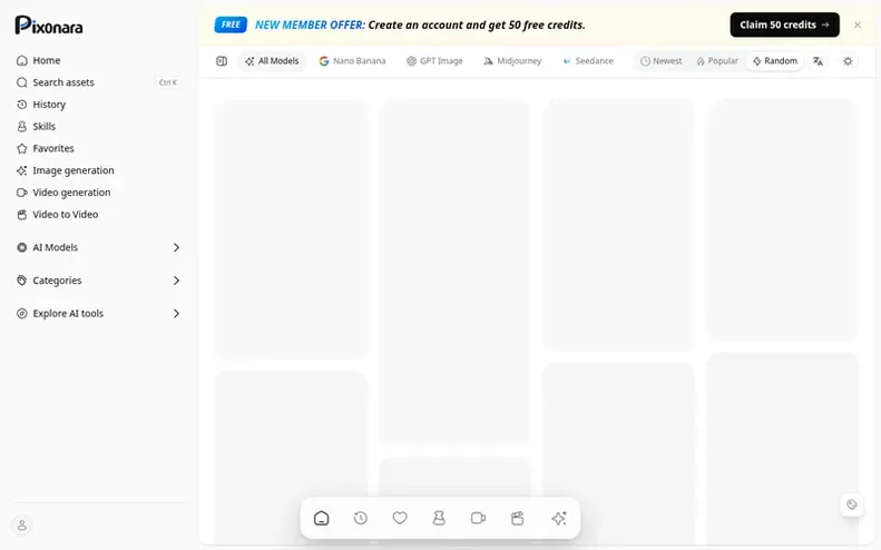 Screenshot of the Pixonara homepage