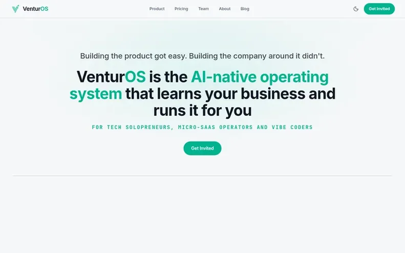 Screenshot of the VenturOS homepage