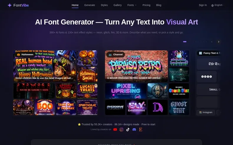 Screenshot of the FontVibe homepage