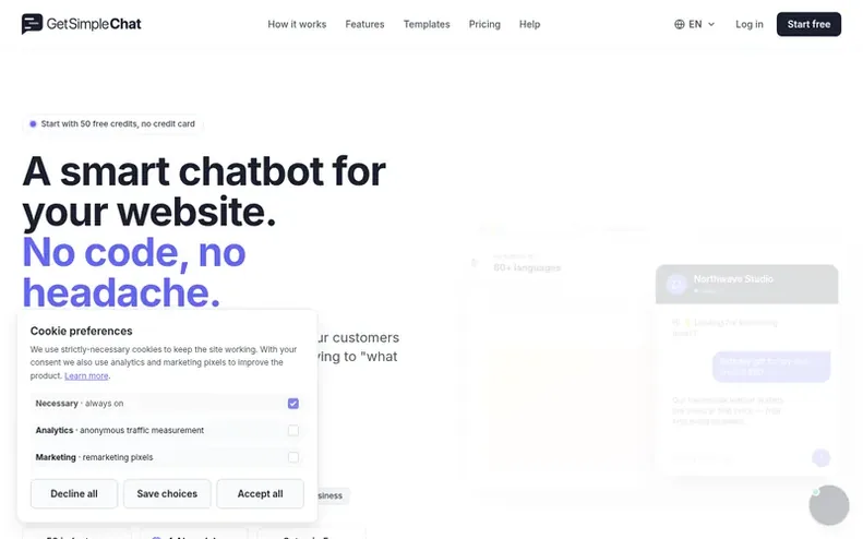Screenshot of the Simple Chat homepage