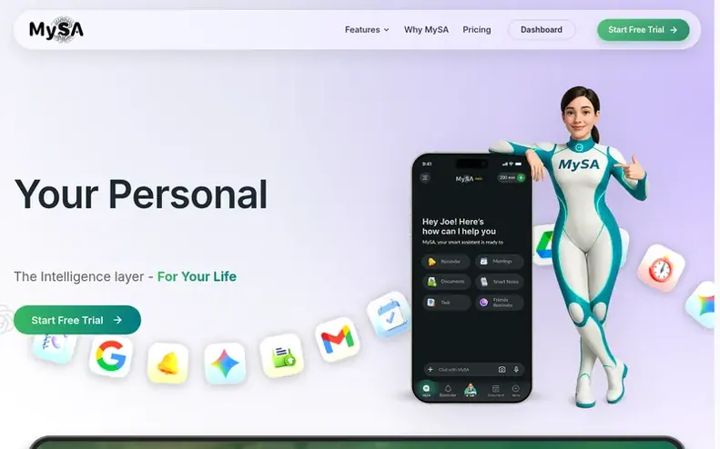 Screenshot of the MySA homepage
