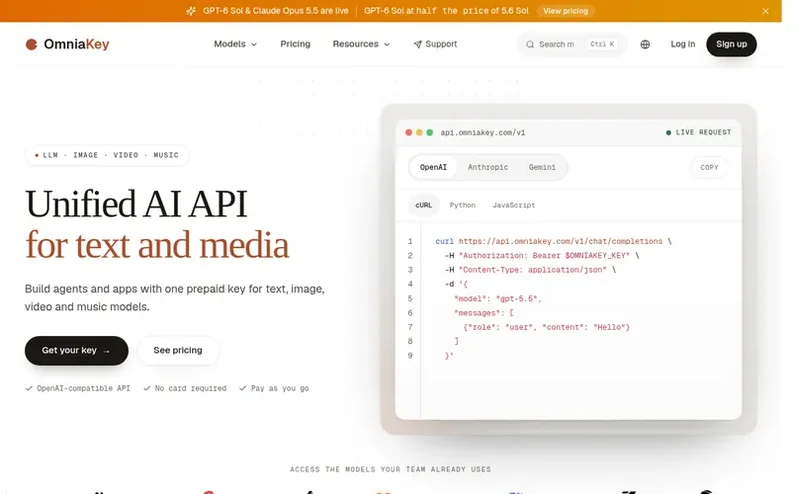 Screenshot of the OmniaKey homepage