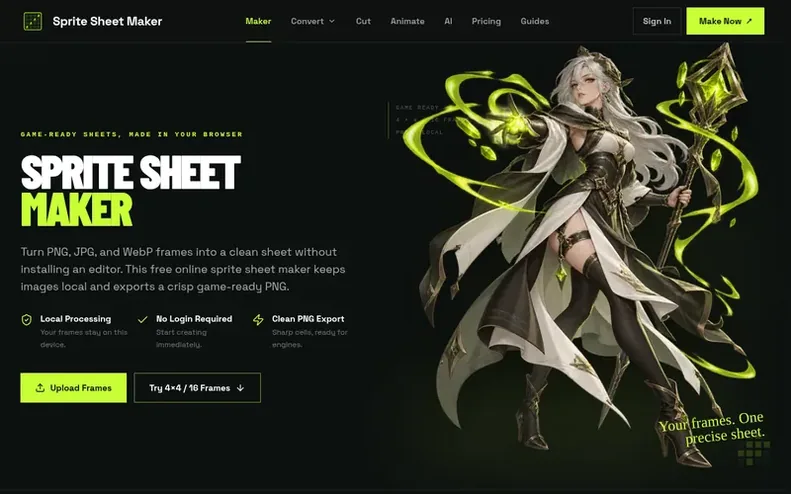 Screenshot of the Sprite Sheet Maker homepage