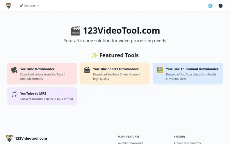 Screenshot of the 123VideoTool homepage