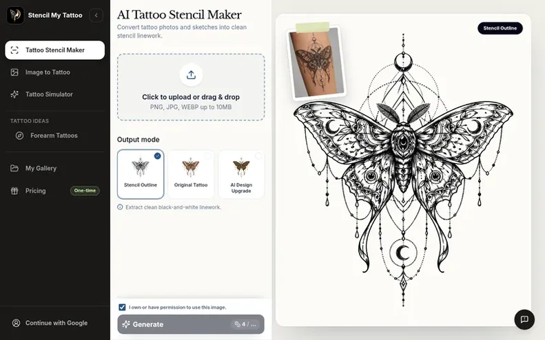 Screenshot of the Stencil My Tattoo homepage