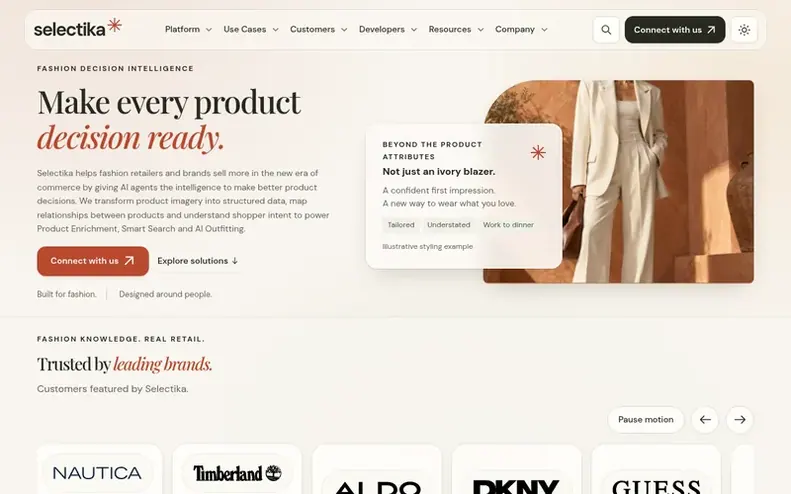 Screenshot of the Selectika homepage