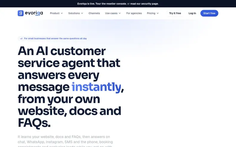 Screenshot of the Evoriqa homepage