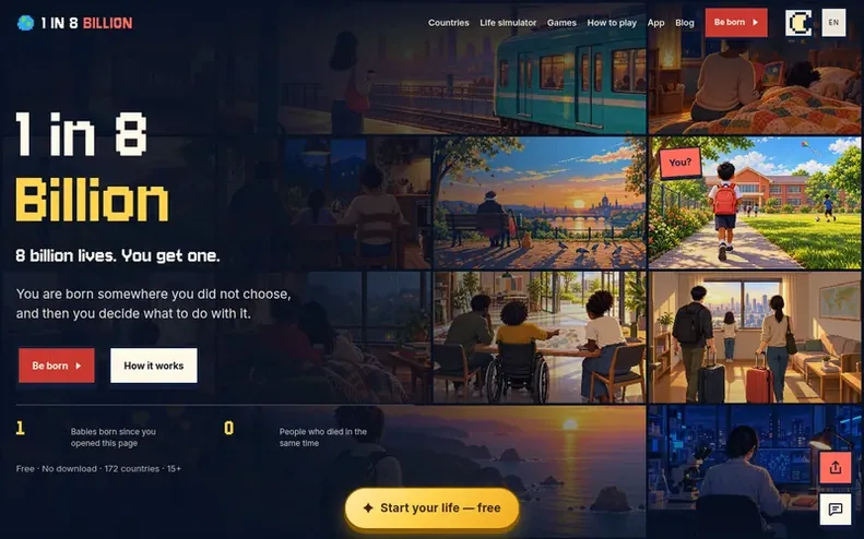 Screenshot of the 1 in 8 Billion homepage