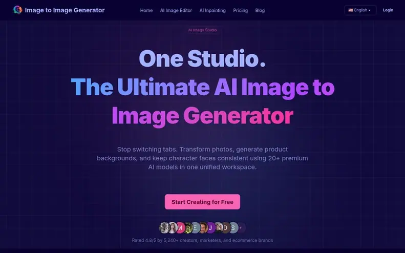 Screenshot of the AI Image to Image Generator homepage