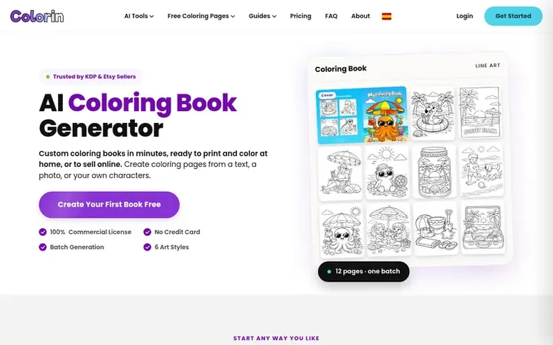Screenshot of the Colorin AI homepage