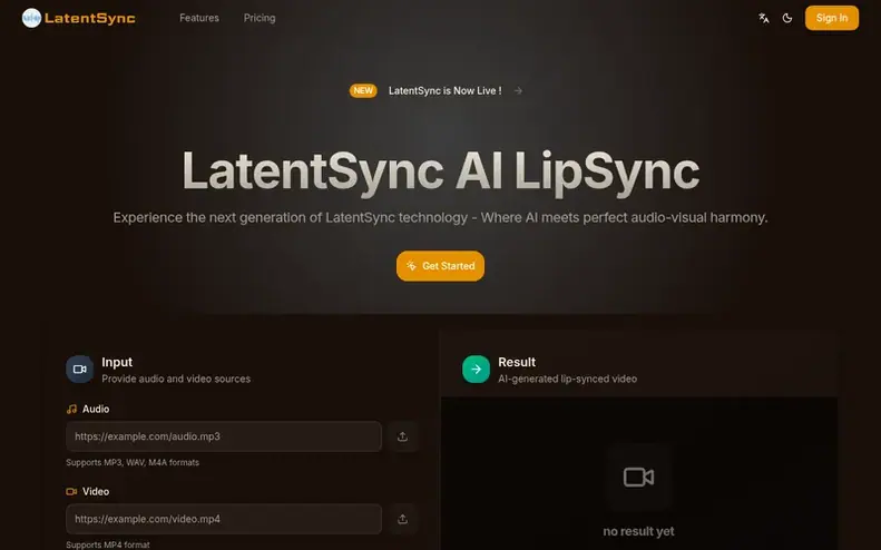 Screenshot of the LatentSync homepage