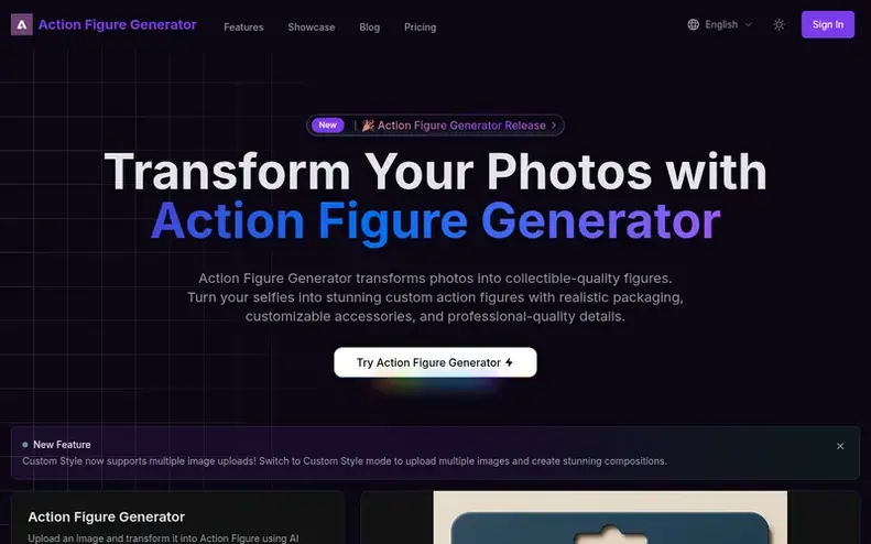 Screenshot of the Action Figure Generator homepage