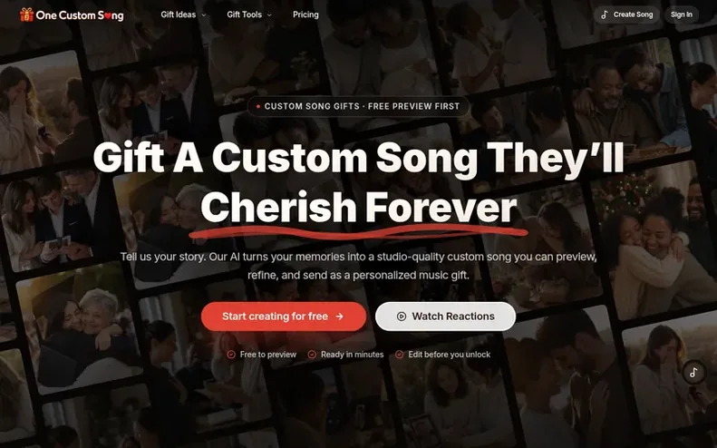 Screenshot of the One Custom Song homepage