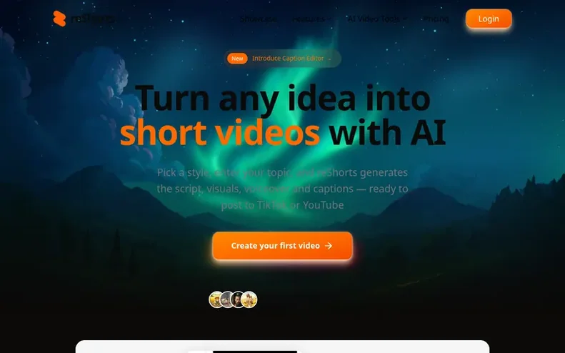 Screenshot of the reShorts homepage