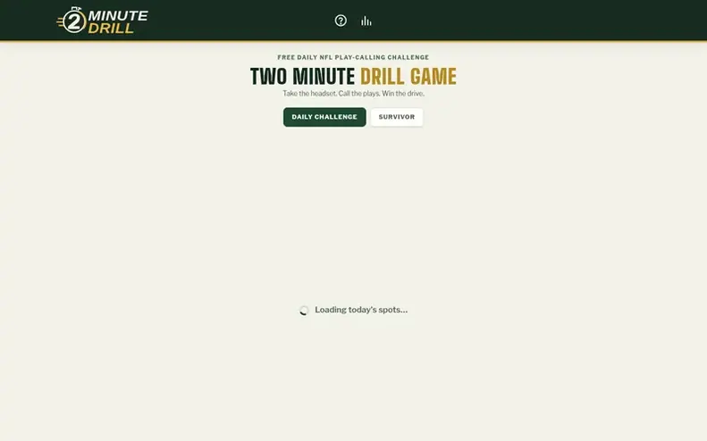 Screenshot of the Two-Minute Drill homepage
