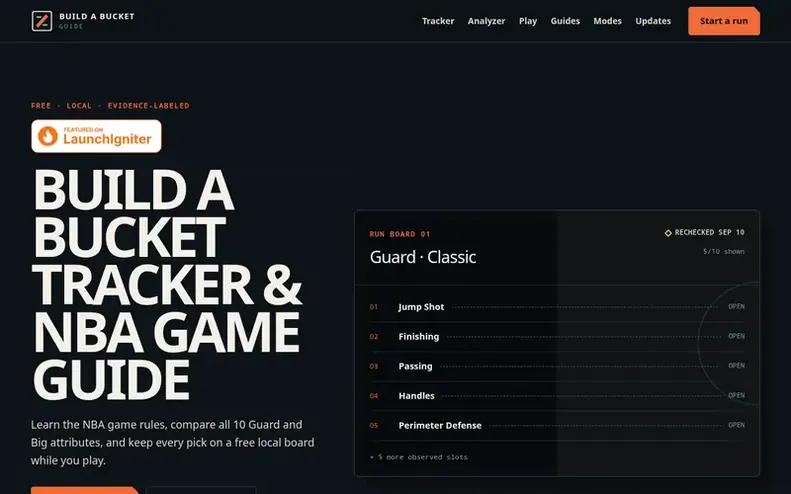 Screenshot of the Build-A-Bucket Guide homepage