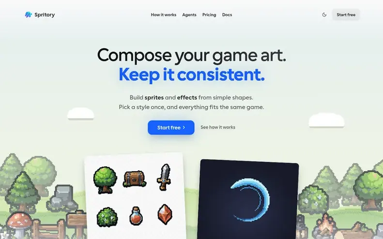 Screenshot of the Spritory homepage