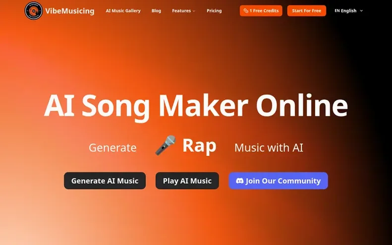 Screenshot of the Vibe Musicing homepage