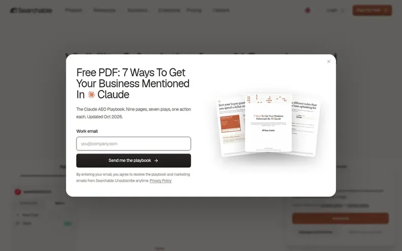 Screenshot of the Searchable homepage