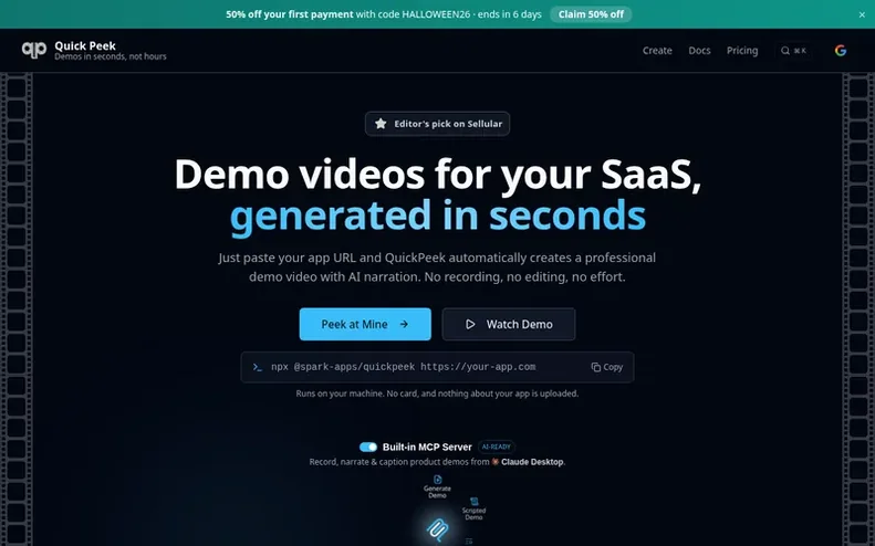 Screenshot of the QuickPeek homepage