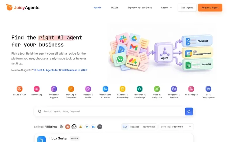 Screenshot of the JuicyAgents homepage