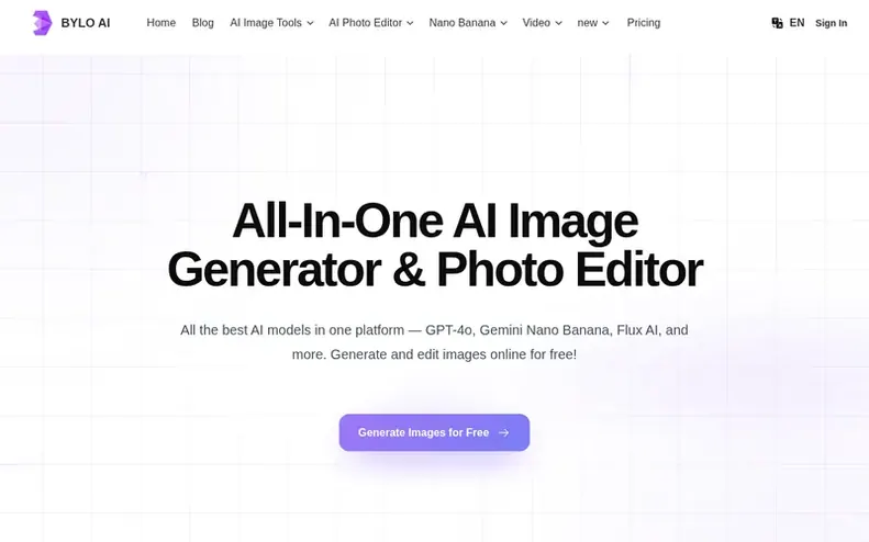 Screenshot of the Bylo AI homepage