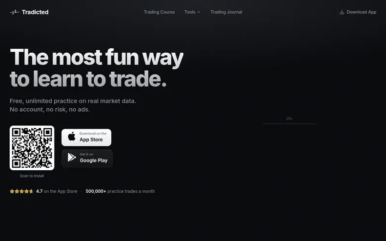 Screenshot of the Tradicted homepage