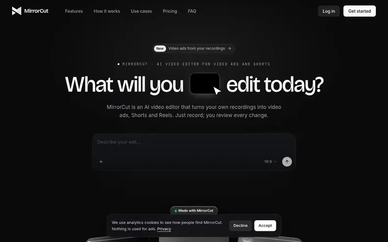 Screenshot of the MirrorCut homepage