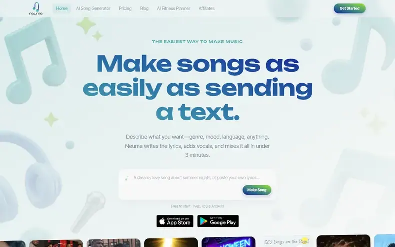 Screenshot of the Neume homepage