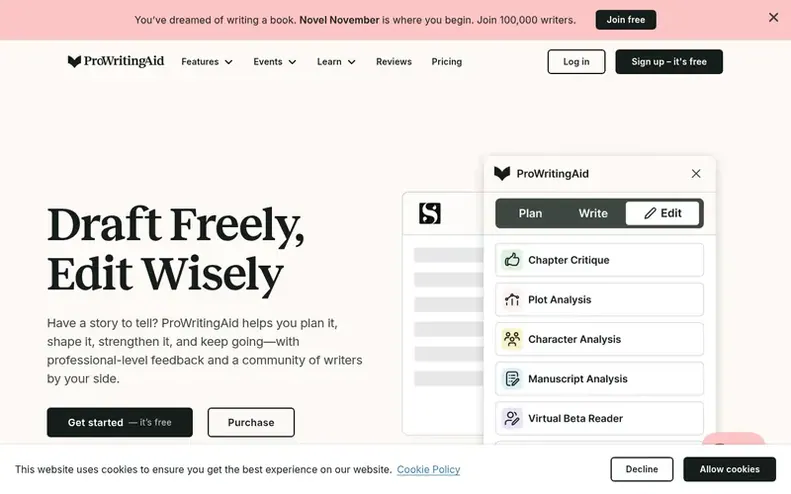 Screenshot of the ProWritingAid homepage