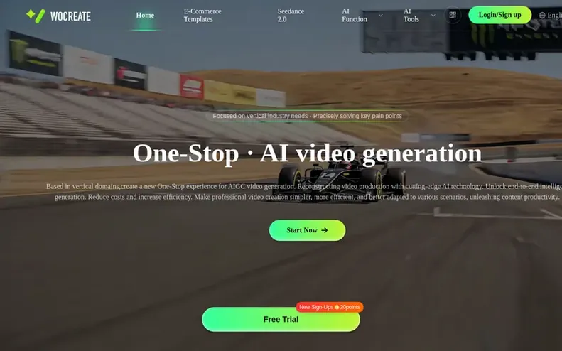 Screenshot of the Wocreate homepage