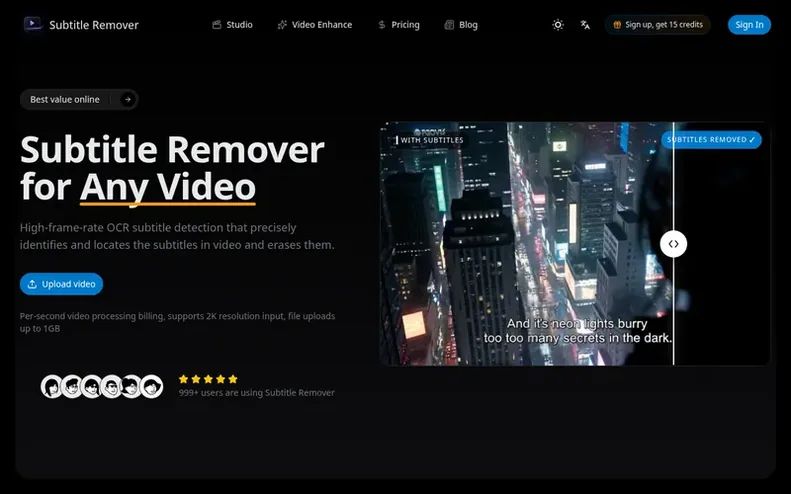 Screenshot of the Subtitle Remover homepage