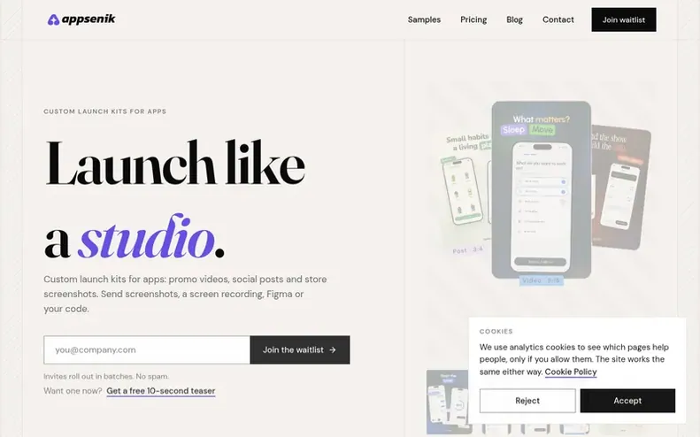 Screenshot of the Appsenik homepage