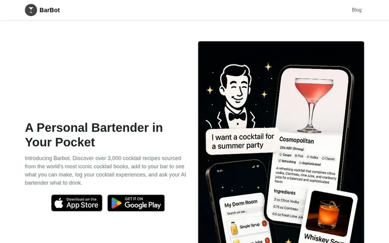 Screenshot of the BarBot™ homepage