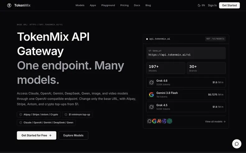 Screenshot of the TokenMix homepage
