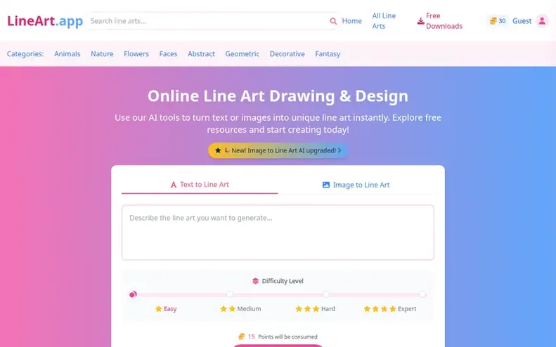 Screenshot of the LineArt.app homepage