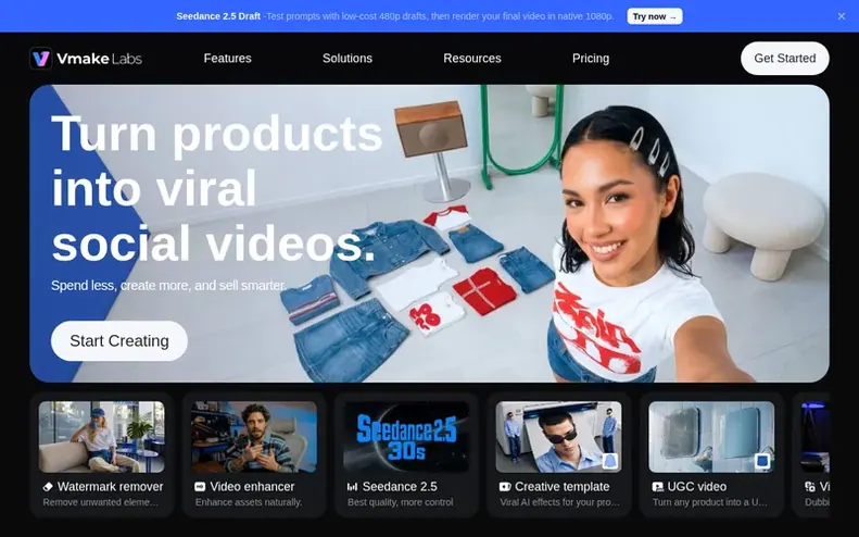 Screenshot of the Vmake Labs homepage