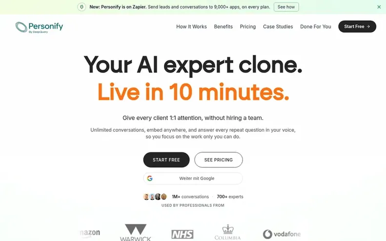 Screenshot of the Personify homepage