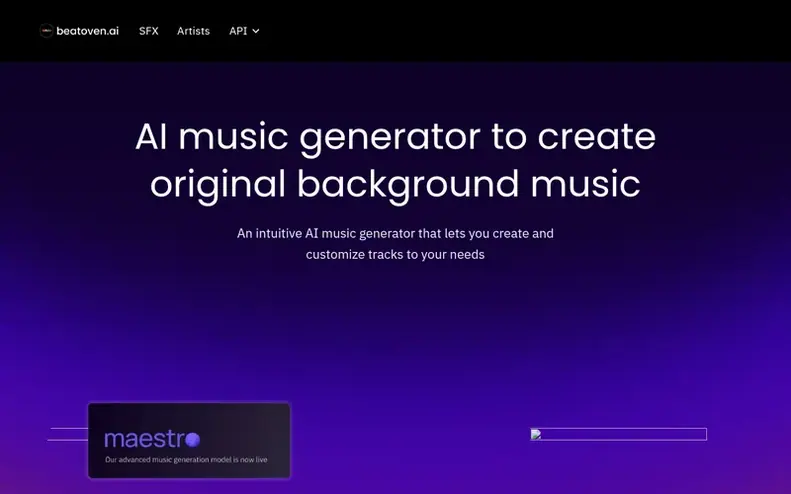 Screenshot of the Beatoven.ai homepage