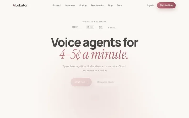 Screenshot of the Lokutor homepage