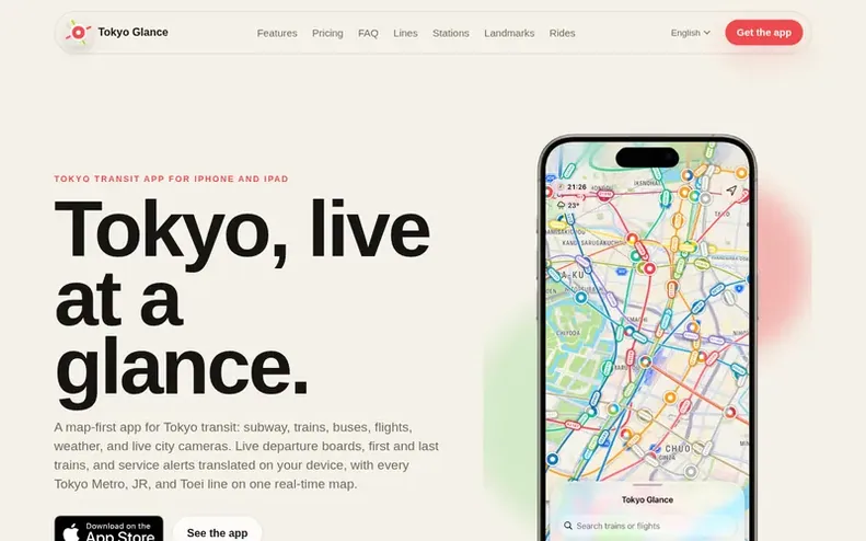 Screenshot of the Tokyo Glance homepage