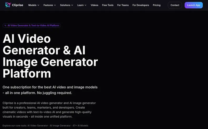 Screenshot of the Cliprise homepage