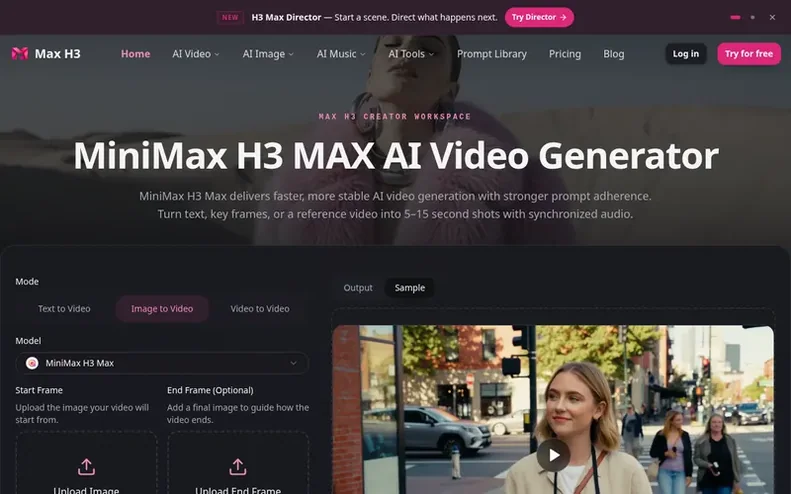 Screenshot of the Max H3 homepage