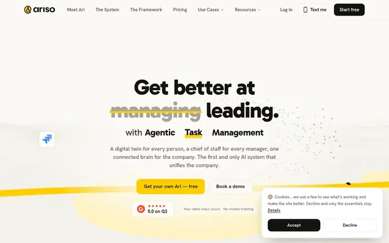 Screenshot of the Ariso homepage