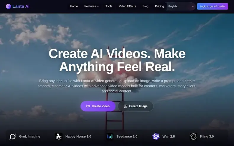 Screenshot of the Lanta AI homepage