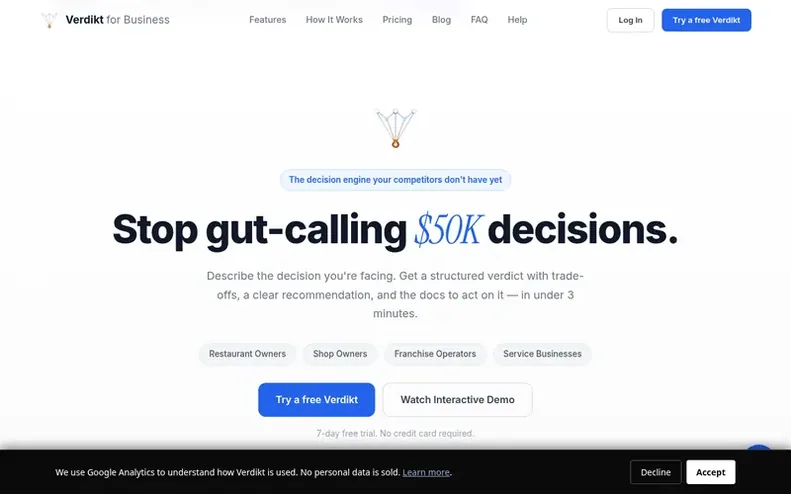 Screenshot of the Verdikt homepage