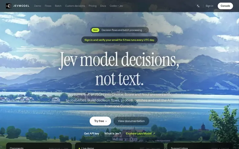 Screenshot of the JevModel homepage