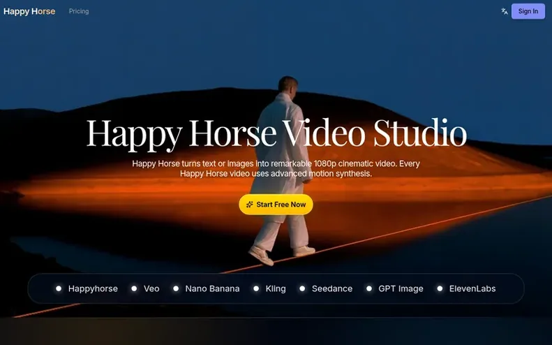 Screenshot of the Happy Horse homepage