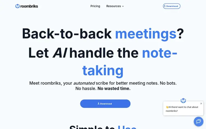 Screenshot of the roombriks homepage