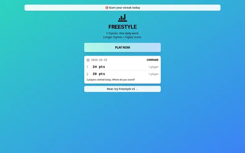 Screenshot of the Freestyle homepage